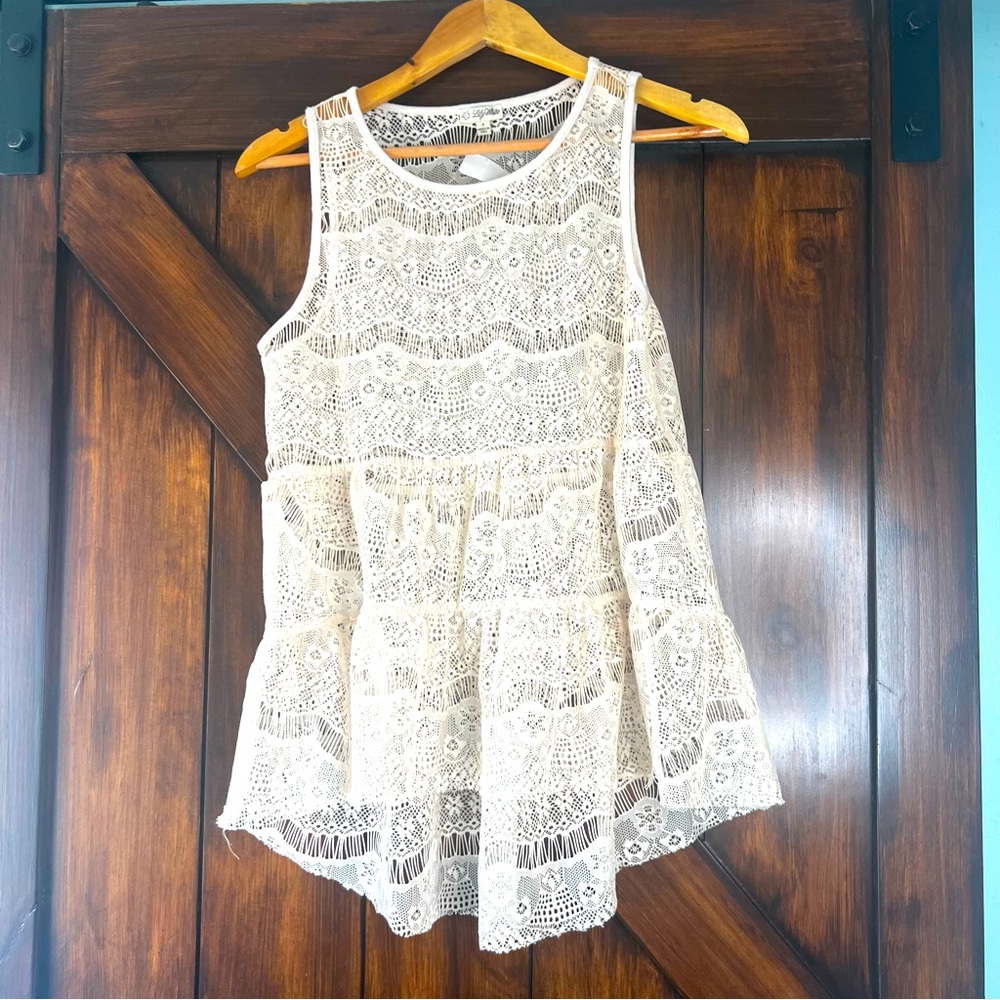 Lily White Cream Lace Sleeveless Bohemian Blouse Top Women's S